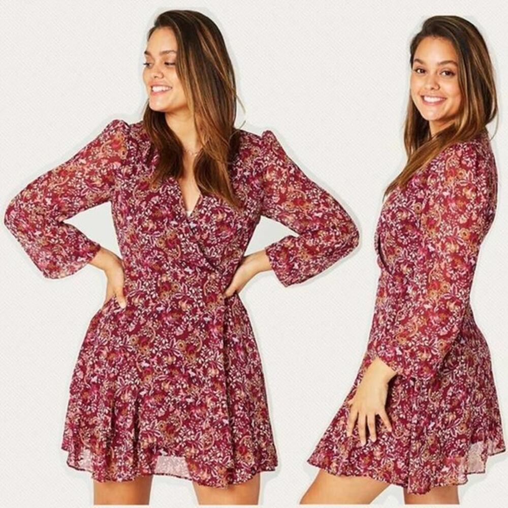 Altar'd State Dorsetta Floral Burgundy Mini Dress sz S